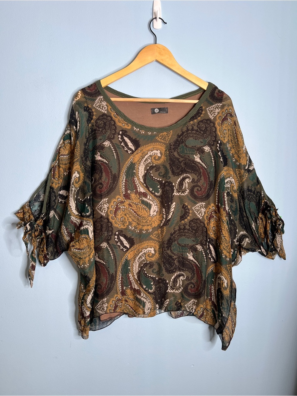 Boho Paisley Print Dolman Top Olive & Mustard Made in Italy Western Bohemian